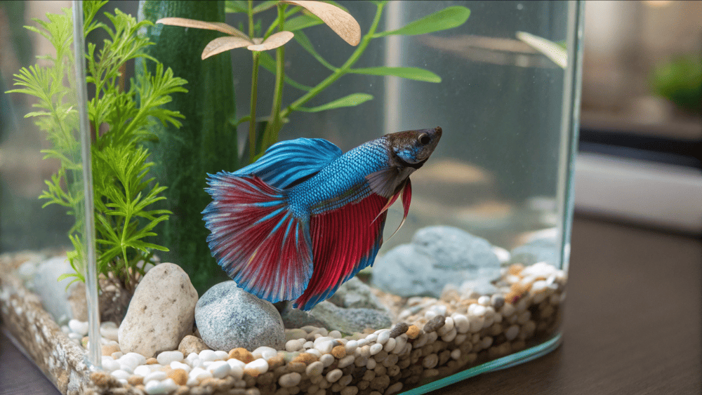 Betta no fundo do aquário